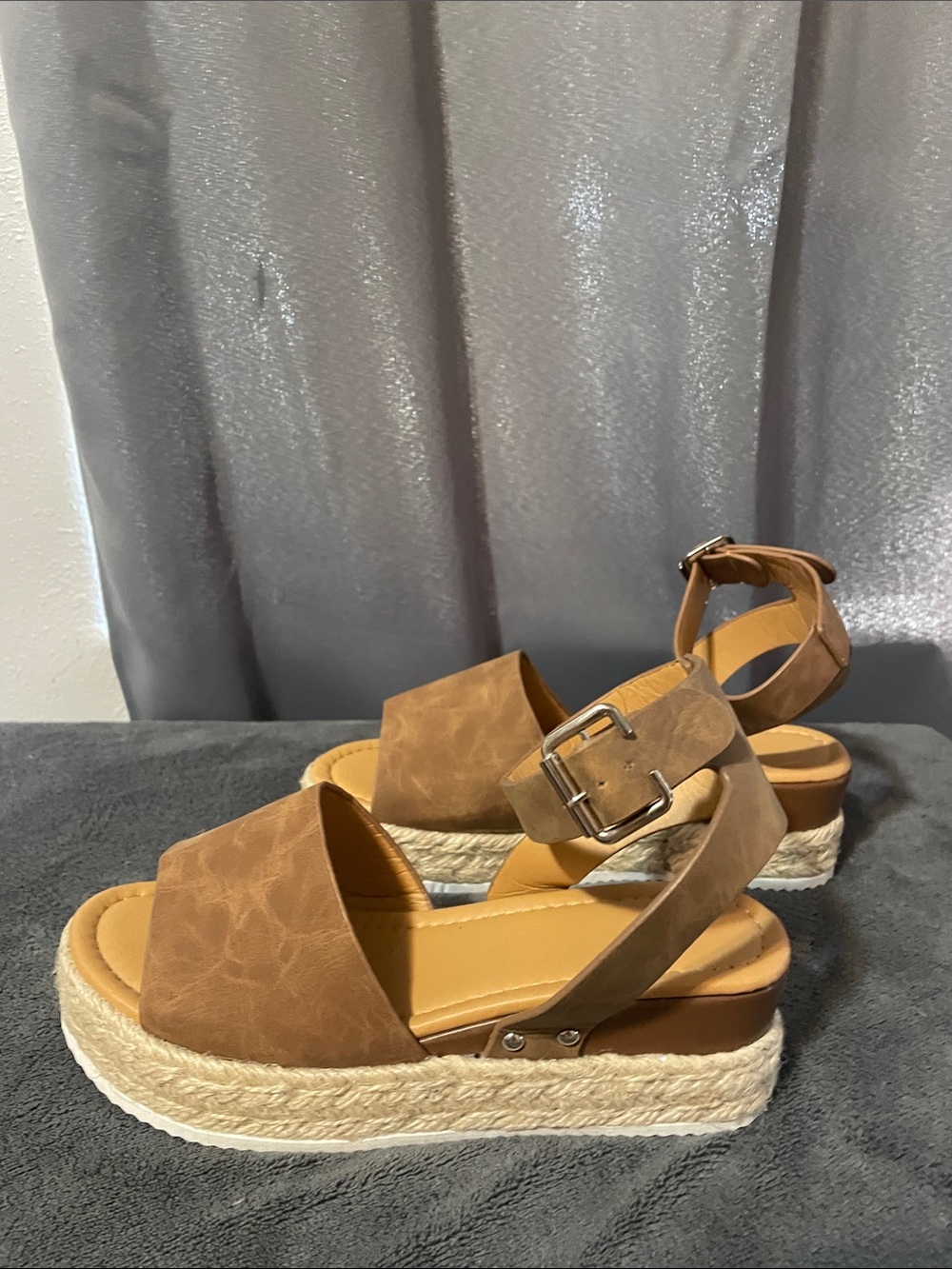 Women’s Brown Espadrille Platform Sandals with Ankle Strap NWOT - Picture 4 of 5